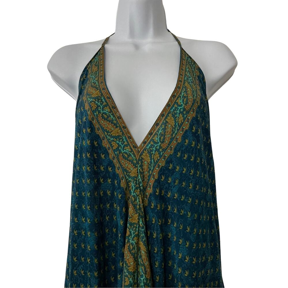 Sun Child Classic Signature Halter Asymmetric Floral Silk Maxi Dress Size M - Picture 4 of 12